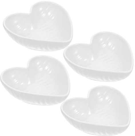 DECHOUS Piattini da Condimento in Ceramica Bianca a Forma di Cuore, 4 Pezzi, per Salse e Antipasti, Decorativi e Riutilizzabili per Casa e Tavola