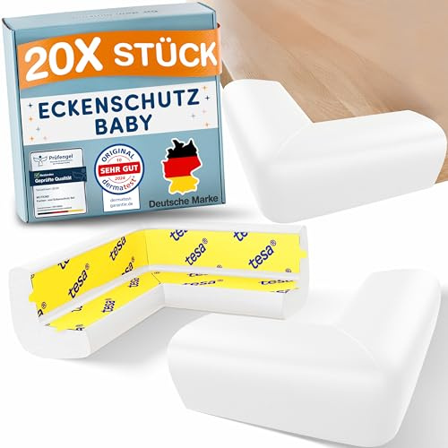 MUTKIND® 20x Eckenschutz Baby - (Mit Kleber von TESA) Kantenschutz Baby - Weich & Stoßfest | Extra starker Halt | Tischkantenschutz Ecken - Eckenschutz Kantenschutz Selbstklebend (Weiß)
