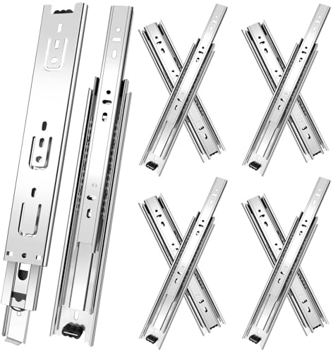 JI2OOYI glissières de tiroir 4 paires (8 pièces),45cm glissiere pour tiroir,coulisse tiroir avec roulements à billes, montage latéral,extension complète, capacité de charge 45 Kg,argenté