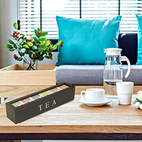 Akozon Elegant Wooden Tea Storage Box with 6 Compartments - Ideal for Tea Bags, Sugar Packets, and Home Organization (White)
