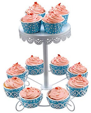 CVNIMV Supporto per Torta a 2 Piani, per Torte di Compleanno, per Matrimoni, Compleanno di Bambini, Supporto per Muffin, Molto Robusto e Stabile per Torte, Frutta e Dessert (Bianco a 2 pi