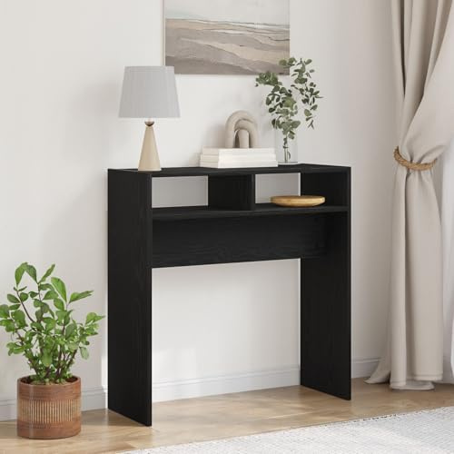 Brokky 862659 Tavolo Consolle in Rovere Nero - 78x30x80 cm - Fatto in Legno Ingegnerizzato Tavolo da Console con Ripiani,Tavolino Vintage,Mobile Ausiliario in Legno,per Soggiorno,Ingresso,Corridoio