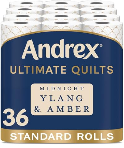 Andrex Ultimate Quilt Toilet Roll - 36 Toilet Rolls | Midnight Ylang & Amber Fragrance, 3-Ply, Bulk Buy, Soft, Thick Sheets, FSC Certified
