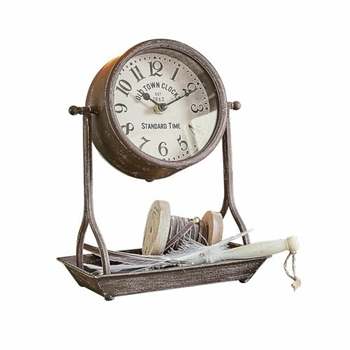 Loberon Uhr Vorexil, antikbraun | Drehbar - Nostalgischer Look - Integrierte Ablagefläche - Authentisches Antik-Finish - Wohnaccessoire - Zeitmesser - Eisen
