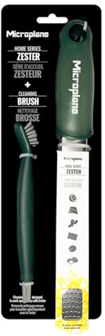 Microplane Home Series Zester & Cleaning Brush - Stainless Steel Citrus, Cheese, Ginger, Chocolate, Nutmeg Grater - Soft-Touch Handle - Made in USA - Rosemary Green