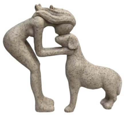 KESOTO Frau Und Hund Statue Als Dekofigur Und Hundeskulptur EIN Erinnerungsgeschenk für Die Regaldekoration Aus Harz mit Details für Freunde Und Hundefreunde, Sandstein