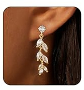 Lunvky 14K Gold Plated Dangle Earrings for Women Dainty Silver Drop Earring Trendy Long Dangling Wedding Bridesmaid Hoop Diamond Crystal Cute Earring Prom Jewelry Birthday Gifts