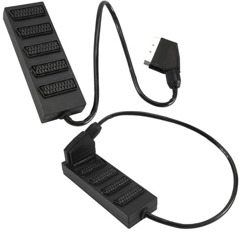 Ksrnsne 2Pcs Séparateur Péritel 5 Voies 21 Broches, Connecteur Adaptateur Péritel 21p Mâle à 5 Femelles, Péritel 5, Une Division en Cinq Lignes de Câble