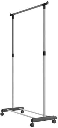Perchero (Burro) de Barra con Ruedas | Metal Cromado Resistente y Duradero | Altura y Longitud Ajustables | Movilidad Suave | Ideal para Organizar, Exhibir y Almacenar Ropa | 70cm-145cm-40cm