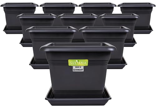 2friends 10er Set Blumenkübel groß außen 40x40cm - Pflanzkübel Anthrazit mit Untersetzer - Blumentopf 40 cm Durchmesser - Premium Kunststoff - Frostsicher & UV-beständig - Stapelbar - Made in Germany
