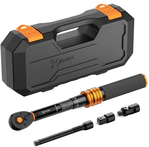ss shovan Torque Wrench Bicycle 1/4 Inch, 3-25 Nm, Double Scale, 4-Piece Torque Wrench Small with 100 mm Extension Rod, 1/4-3/8 Inch Adapter, Universal Joint