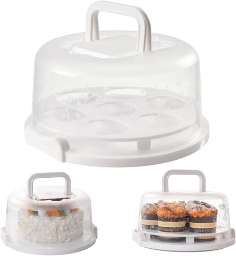 Kuchen Transportbox Rund – 22 cm Tortentransportbox mit Deckel und Griff, Tortenplatte mit Deckel für 8 Zoll Kuchen Cupcake, Tragbarer Tortenglocke Kuchenbehaelter für Transport & Aufbewahrung