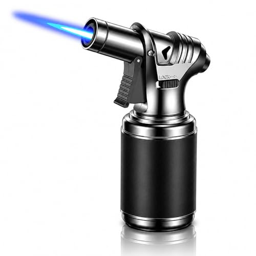 Jet Lighter, Windproof Refillable Butane Torch Lighter – Adjustable Flame, Safety Lock, 1300°C High Temperature, for Kitchen, BBQ, Candle, Outdoor, Gift (Gas Not Included)-Black