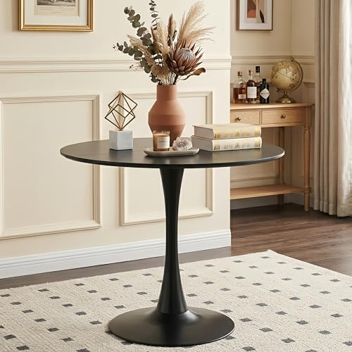 ZECIIYE Esstisch Rund 90 cm – Moderner Runder Esstisch, Küchentisch Rund im Tulpendesign für 2-4 Personen, Wohnzimmer Tisch Bistrotisch Gartentisch MDF Holz mit Fester Standfläche, Schwarz