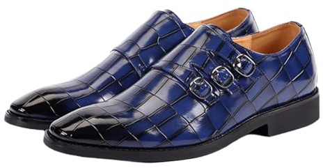 Hantverkade Lacklader Affärsloafers Vintage Dubbel Monk-strap Klädkor For Män Bröllop Och Avslappnade Tillfällen(Blue,39 EU)