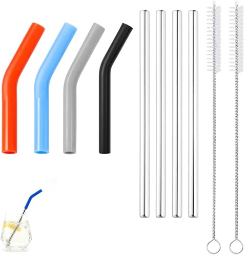 10-Piece Stainless Steel Straws with Silicone Covers, Reusable Short Straws for Drinking Hot Drinks,Metal Straw,Metal Straws Drinking,Short Straws