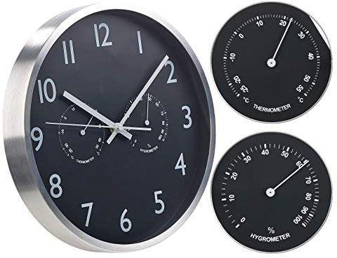St. Leonhard Wandfunkuhr: 3in1-Funk-Wanduhr mit Thermometer & Hygrometer, aus Aluminium, Ø 30cm (Funkuhr Wanduhr Wohnzimmer, Funkwanduhr geräuschlos, Wand)