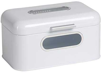 Echtwerk Contenitore per il pane retrò in metallo con finestra a vista, salvaspazio, cestino per il pane con coperchio, bianco, 30 x 20 x 16,5 cm