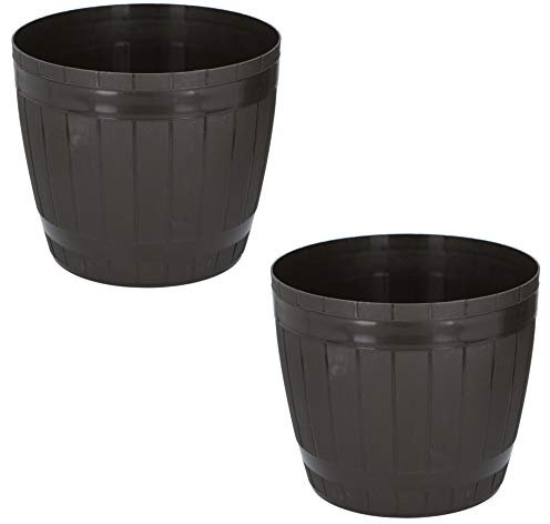 Lifetime Garden Round 15.5cm Plastic Plant Flower Herb Planter Barrel Tub Pot (Set of 2 Dark Brown)