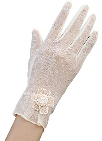 Asien Damen Spitzen Handschuhe Ice Silk Elegante Handschuhe Kurz Courtesy Handschuhe Für Hochzeit Dinner Parties (beige)