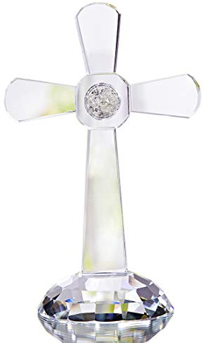 QFkris Traditionelles Kreuz mit Kristallkreuz, 17,8 cm hoch, transparentes Glas, Tischdekoration