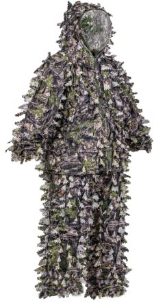 ROCEEEK 3D Leafy Ghillie Traje de Caza, Ropa de Caza con Capucha de Camuflaje con Máscara Desmontable (Verde Bosque, Grande-XL)