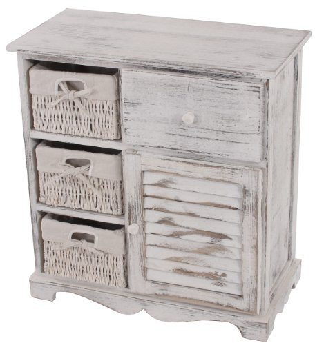 Mendler Kommode Schrank mit 3 Körben 63x60x30cm, Shabby-Look, Vintage - weiß