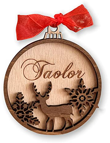 Weihnachtskugel mit Namen, Holz, Christbaumkugel Weihnachtsbaumkugel, Personalisierter Ornament, Rentier, Weihnachten, Weihnachtsdeko, Weihnachtsbaum, Baumschmuck zum Hängen für Christbaumschmuck 3D