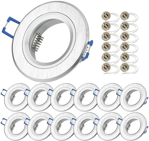 Sweet Led 12er Set Einbaustrahler GU10 Silber-gebürstet – mit GU10 Fassung - schwenkbar – Einbaurahmen Alu – Deckenspots 230V für LED & Halogen Lochdurchmesser Ø 68mm