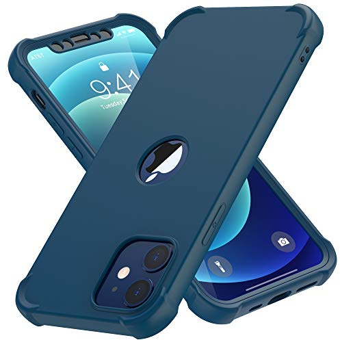 ORETECH für iPhone 12 Hülle Silikon mit Schutzfolie,Blau | Militärschutz Stoßfest Kratzfest Handyhülle für iPhone 12/12 Pro, Vollständiger Kameraschutz, Vorne und Hinten Schutz Case
