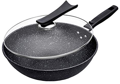 Antihaft-Bratpfanne Schmiedeeisen mit Glasabdeckung und bequemem Griff Home Stir Fry Fried Egg Pot für Induktionsherd Gasherd