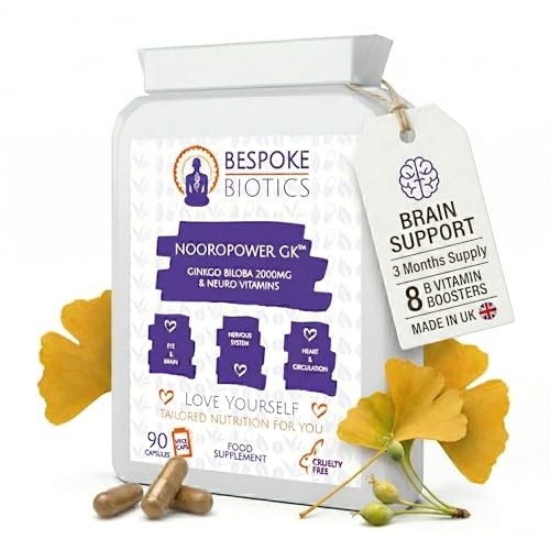 Ginkgo Biloba + Memory Tree & Brain Supporting Niacin, Biotin, Folate, B6, B12 Nootropics | 90 Caps | Vegan| Ginko Nootropic | Migraines | Anxiety| Memory Exams |Heart| UK Manufactured NOOROPOWER-GK