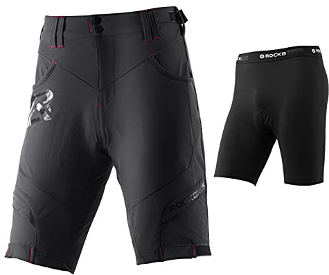 ROCKBROS Pantaloncini MTB Uomo Pantaloncini Ciclismo Corti 4D Imbottitura Traspiranti Design 2 in 1 per Ciclismo Bicicletta
