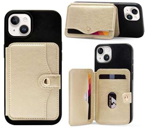 M-Plateau Cell Phone Purse with Slim 3M Adhesive Credit Card Holder for Cell Phone for iPhone 12& iPhone 13 Pro Max 6.1 Inches/one Plus 10T/Samsung Galaxy Most Smartphones (Gold)
