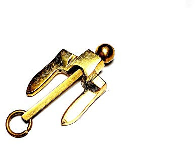 Schlüsselanhänger mit Anker und Schäkel, goldfarben, aus Messing, Marineblau