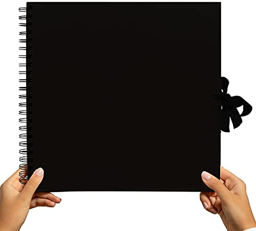 Álbum de fotos cuadrado negro Styloo para scrapbooking 40 hojas de 30 x 30 cm, papel kraft para proyectos de arte y manualidades (grande, negro)