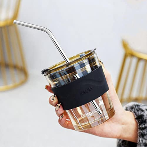 XKUN Gobelet en Verre Élégant Grande Capacité Tasse À Café avec des Hommes De Paille Femme Coupe-Petit Déjeuner Résistant À La Chaleur-Q