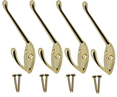 EAI Polished Brass Hook, Hat Robe Coat Hook, 4 Pack