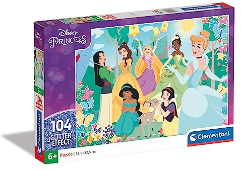 Clementoni - 20346 - Supercolor Puzzle Glitter Disney Princess - 104 Pieces - Jigsaw Puzzle For Kids Age 6