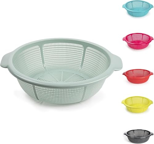 31cm Plastic Colander Basket Mint-Green, Kitchen Strainer Bowl for Washing & Draining Vegetables, Fruits, Salad, Rice & Pasta, Lightweight Food Drainer