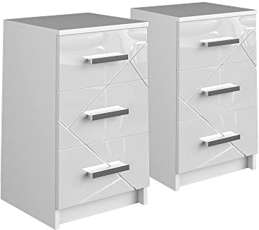 Vicco Nachttisch Irma, Weiß, 2er Set, zur seitlichen Platzierung neben Boxspringbetten geeignet