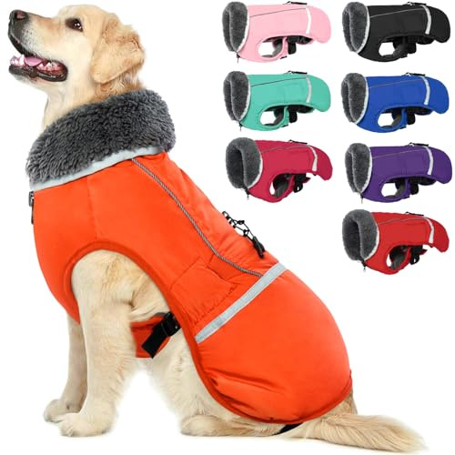 QBLEEV Hundewintermantel, warm, reflektierende Hundejacke, Wintermantel, Rollkragen, wasserdicht, für kaltes Wetter, Dickes Fleecefutter, Schneeanzug, Weihnachtshundeweste, Haustierbekleidung für