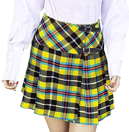 BRAW CLANS TARTANS Ladies Kilt 16.5 inch Mini Skirt - Scottish Traditional Cornish National Tartan Kilts for Women - UK Size 16, Yellow Kilt