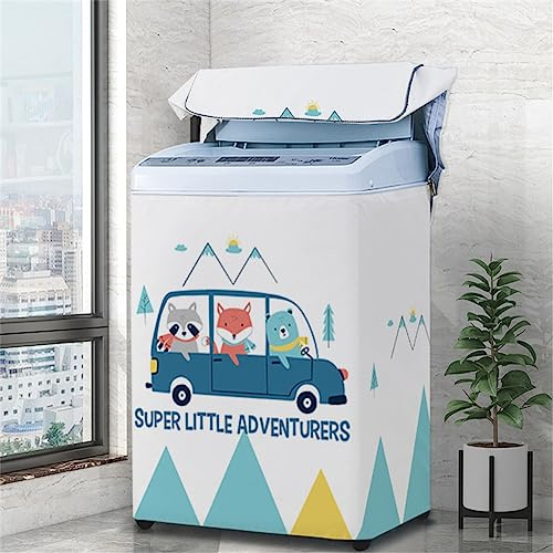 Odot Washing Machine Cover Top Load Waterproof Dustproof Washer Machine Dryer Protector Sunscreen Washer Dryer Cover for Most Top Load Washer Dryer (XXL,blue car)
