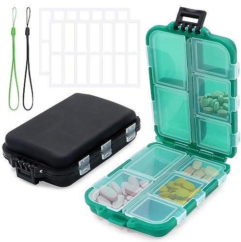 Scettar 2 Piezas Pastillero Caja, Pastilleros 10 Compartimentos, Organizador de Pastillas de Plástico, Pastillero Pequeño, Pastillero Portátiles para Viajes y Diario Suplemento Medicamentos Vitaminas