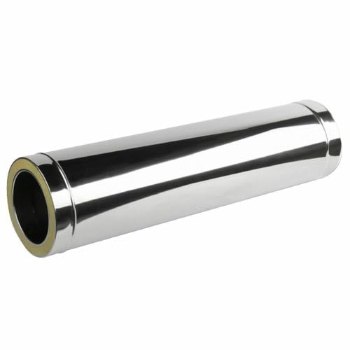 Edelstahl Kaminrohr 100cm Ofenrohr Doppelwandiges Rohr Rauchrohr Premium Ofenrohr & Schornstein System Abgasrohr Doppelwandig Isoliert Wandstärke 0,6mm (120/180mm, Rohr 1000mm)