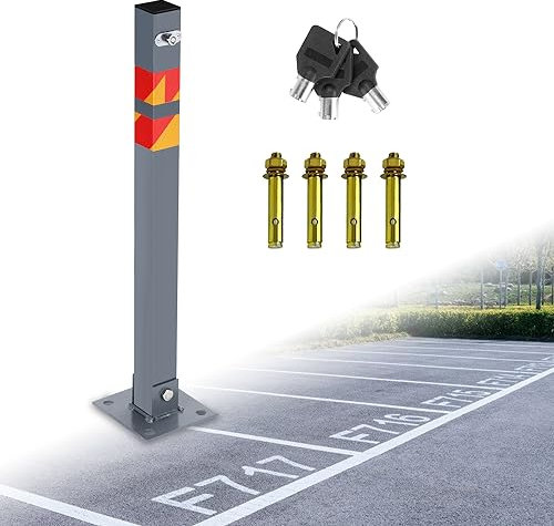 Herrselsam Absperrpfosten Parkpfosten Klappbar Parkwacht Pfeiler Poller mit 3 Schlüssel Parkplatzsperren mit Reflexstreifen Robust Standfuß Parkplatz-Barriere