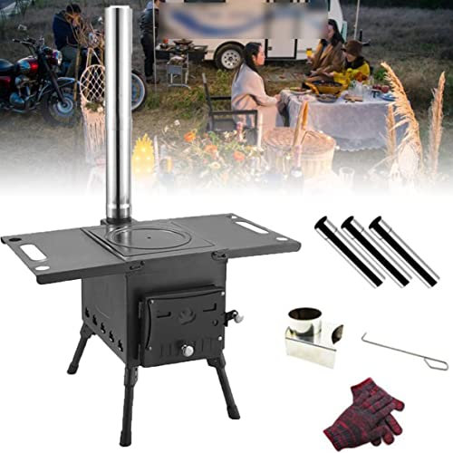 Estufa De Camping al Aire Libre, Estufa De Tienda, Estufa De Camping, Estufa De Camping, Estufa De Tienda Caliente, con Estufa De Leña De Chimenea De 3 Chimeneas, Estufa De Leña,AStyle-S
