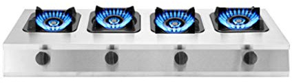 Cuisinière à gaz commerciale 4 brûleurs LPG/NG double combustible – Acier inoxydable encastrable avec boutons droits – Allumage électronique pulsé – Convient pour un usage domestique et professionnel