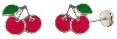 Minoplata Boucles d'oreilles pour enfants en forme de cerises en argent avec boucle de sécurité à vis